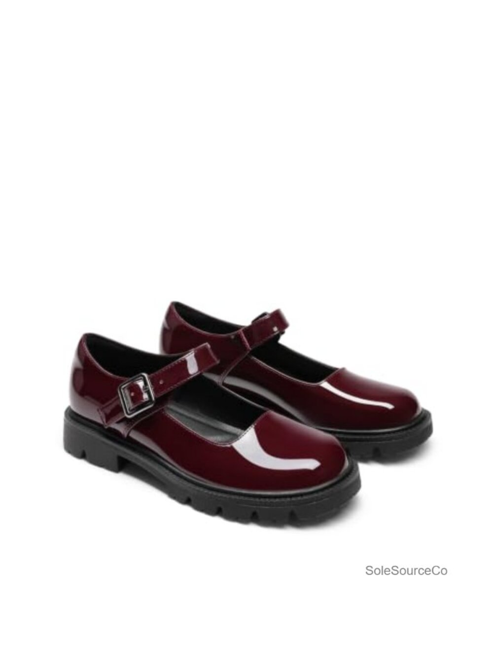 Chunky Platform Mary Jane Flats, Faux Leather, Adjustable Buckle